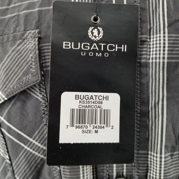 Bugatchi Shaped Fit Men's Flip Cuff Charcoal Plaid Long Sleeve Shirt Sz M - Picture 9 of 10